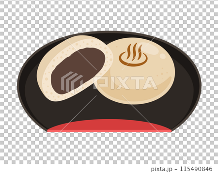 Vector illustration of hot spring manju on a black plate 115490846