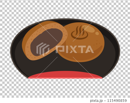 Vector illustration of hot spring manju on a black plate Vector illustration of hot spring manju on a black plate 115490859