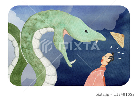 日本昔話　たのきゅう　水彩 イラスト 115491058