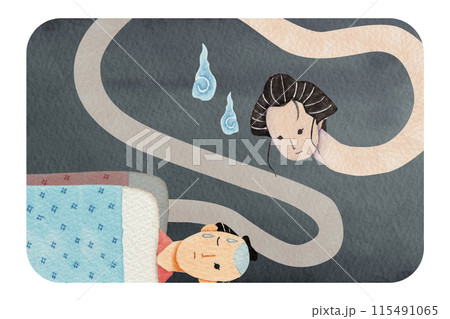 日本昔話 怪談　ろくろ首　水彩 イラスト 115491065