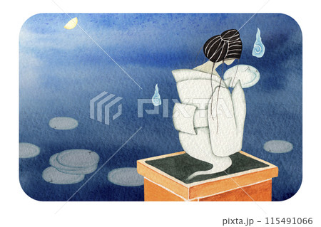 日本昔話 怪談　皿屋敷　水彩 イラスト 115491066