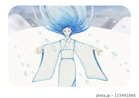 日本昔話 怪談　雪女　水彩 イラスト 115491068