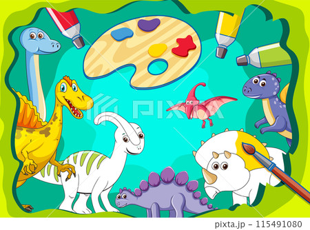 Colorful Dinosaur Art Scene Colorful Dinosaur Art Scene 115491080