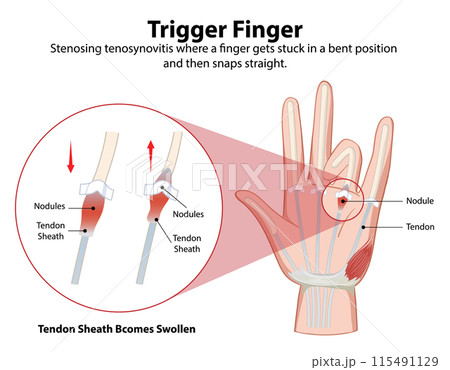 Trigger Finger Medical Illustration Trigger Finger Medical Illustration 115491129