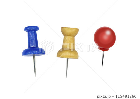 Set of  colorful push pins isolated on white background. 115491260