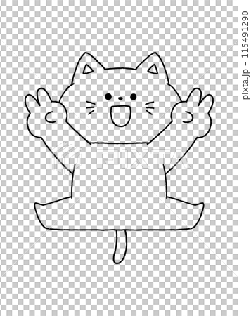 Cat/W peace sign, line drawing 115491290