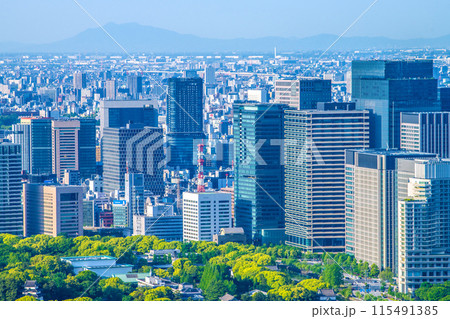 日本の東京都市景観　大手町や外神田などのオフィスビル群などを望む＝5月5日 115491385