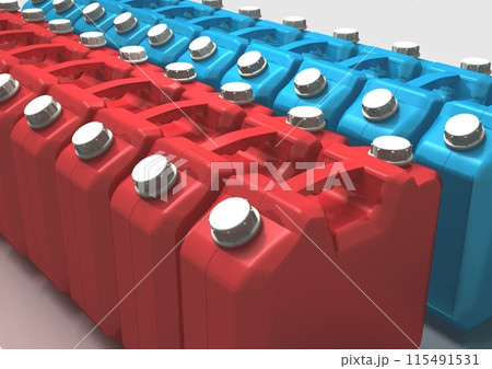 たくさん並んだ 赤と青の灯油用ポリタンク(3DCGイメージ) たくさん並んだ 赤と青の灯油用ポリタンク(3DCGイメージ) 115491531