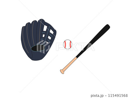 野球 ボールとバット、グローブのイラスト 野球 ボールとバット、グローブのイラスト 115491568