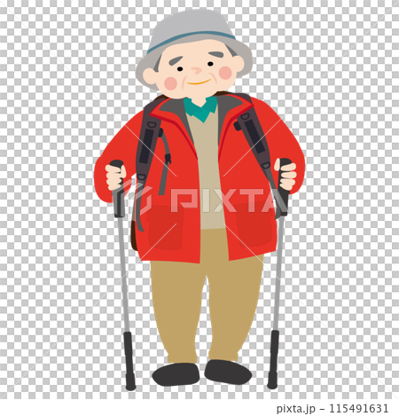 山登りを楽しむシニア男性のベクターイラスト 山登りを楽しむシニア男性のベクターイラスト 115491631