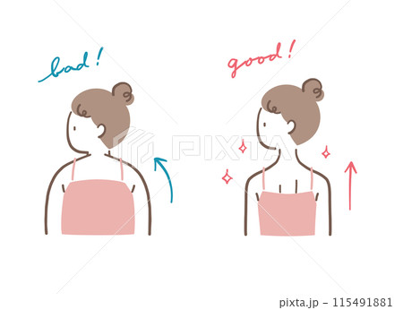 痩せた女性と太った女性の後ろ姿のイラストセット 115491881