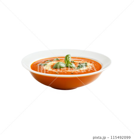 Roasted tomato and basil soup a smooth pur?e of oven roasted tomatoes and fresh basil 115492099