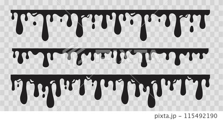 Dripping Paint molten splash, liquid flow abstract shape stain isolated on transparent background. Fluid trickle, border or stencil. 115492190