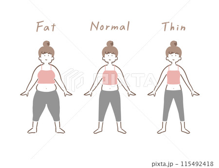 体型が異なる3人の女性の全身イラストセット 体型が異なる3人の女性の全身イラストセット 115492418