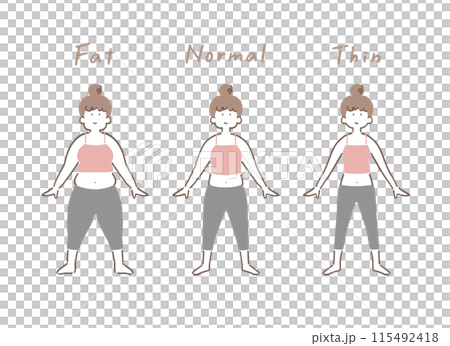 Full body illustration set of three women with different body types Full body illustration set of three women with different body types 115492418