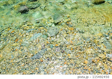 宝石の様に輝く 綺麗に透き通った川の水 宝石の様に輝く 綺麗に透き通った川の水 115492450