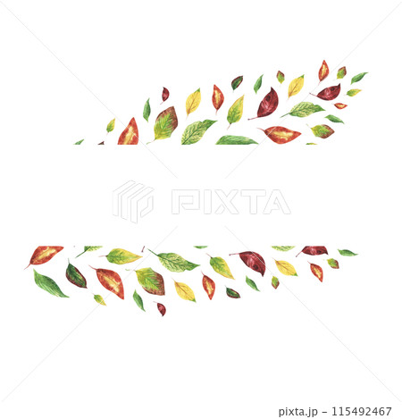autumn leaves watercolor banner isolated on white background. FAll illustration for invitations, or greeting cards with space for your text. 115492467
