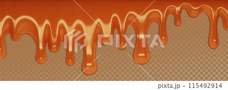 Melted toffee caramel or sweet syrup drip 115492914