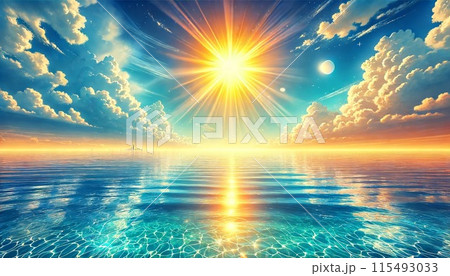 水面に反射する太陽 115493033