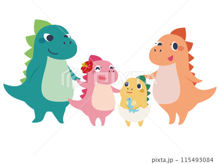 かわいい恐竜ファミリーのキャラクター 115493084