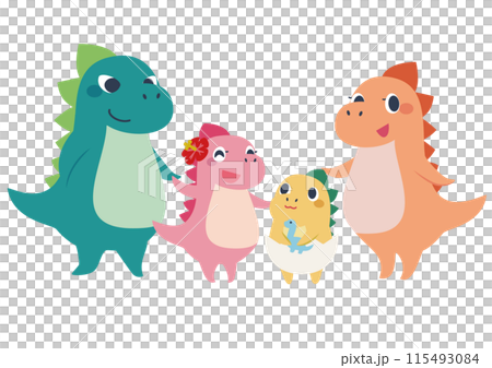 かわいい恐竜ファミリーのキャラクター 115493084