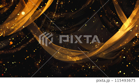 黒背景に煌びやかな金色の緞帳のような抽象的模様の背景のイラスト素材