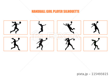 Set of Handball player woman are throws the ball silhouette, Handball Players Silhouetes Set of Handball player woman are throws the ball silhouette, Handball Players Silhouetes 115493815