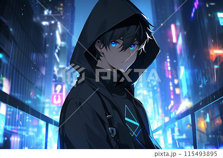 都会にいるフードを被った男の子 都会にいるフードを被った男の子 115493895