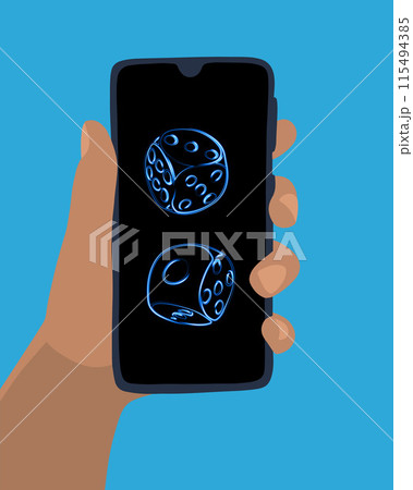 Vector isolated illustration of online casino. Casino playing dice on the mobile phone screen. Vector isolated illustration of online casino. Casino playing dice on the mobile phone screen. 115494385