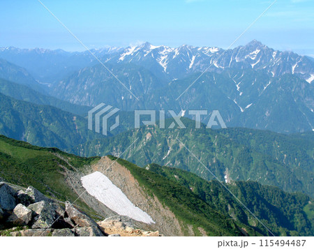 Japan alps / 白馬縦走路から眺めるパノラマビュー～北アルプス，剣岳・黒部ダム方向の眺望 115494487