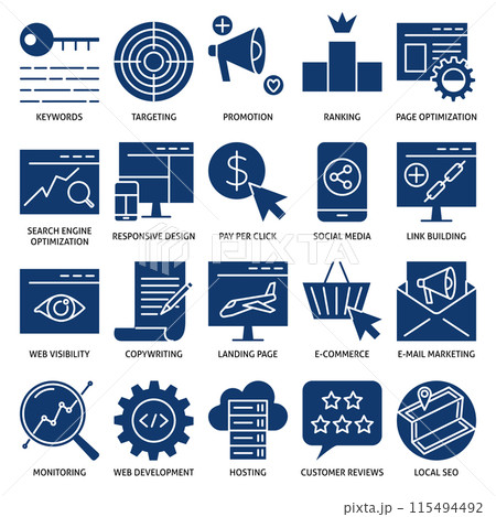 SEO services icon set in flat style 115494492