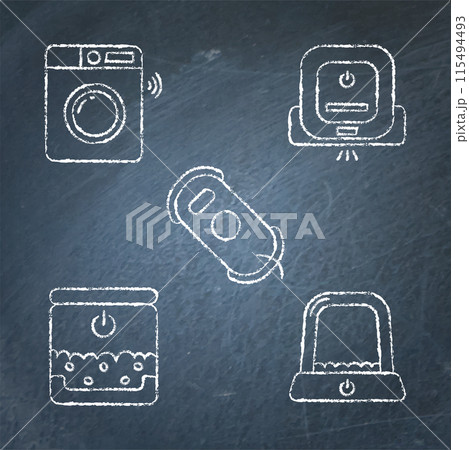 Chalkboard smart house gadgets icon set in line style 115494493