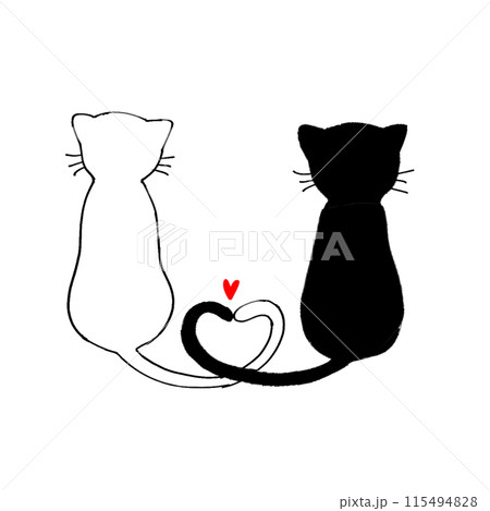 黒猫と白猫のハートイラスト しっぽでハートを作る白猫と黒猫のイラスト素材 [115494828] - PIXTA