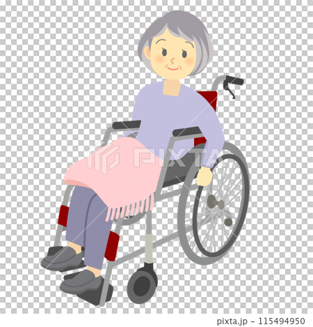 微笑的祖母駕駛自己的輪椅（全身）護理、護理、日托 115494950