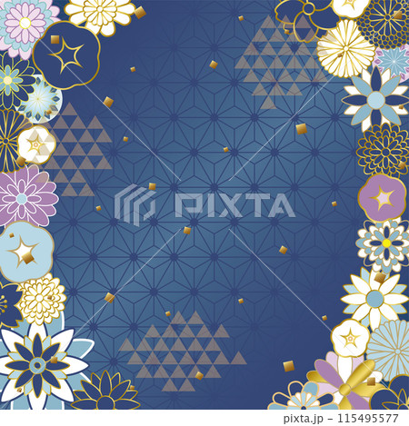 夏の和風花柄の背景素材（1:1サイズ） 115495577