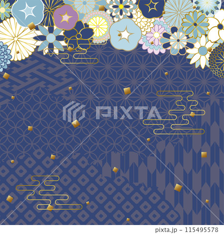 夏の和風花柄の背景素材（1:1サイズ） 115495578
