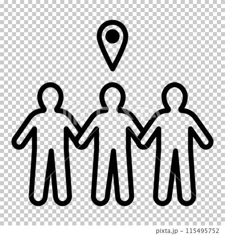 人材発掘のアイコン。複数の人から一人が選ばれています。彼の上にはピンがあります。 115495752