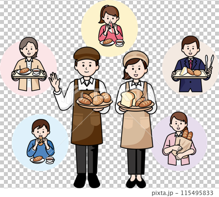 パン屋の店員とお客さん パン屋の店員とお客さん 115495833