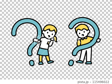 一個孩子手裡拿著一個大問號思考的插圖 115496022
