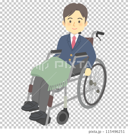 車いすを自分で運転する笑顔の男子高校生（全身）介護、看護、インクルーシブ教育 115496251