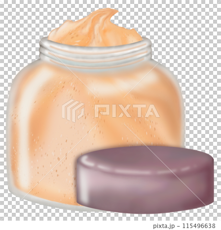 Face cream, Jar of  cream mockup,purple glass bottle cap,There are labels attached to the spaces to fill in words on jar, hand drawn. 115496638
