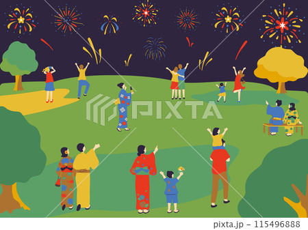 花火大会を楽しむ人達 115496888