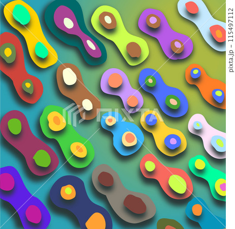 Colored background with abstract shapeless blots casting a shadow. Vector illustration beautiful simple background with shapes of different colors drawn by hand 115497112