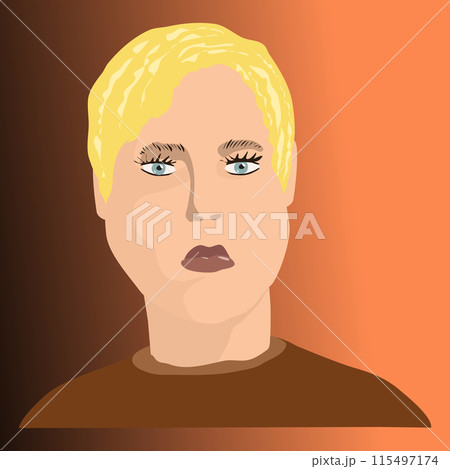 Avatar Cartoon Person Face Shemale Blond. Vector illustration, avatar for insertion, banner, doodle and other applications where you need an avatar blond with gray eyes and a short haircut. Avatar Cartoon Person Face Shemale Blond. Vector illustration, avatar for insertion, banner, doodle and other applications where you need an avatar blond with gray eyes and a short haircut. 115497174
