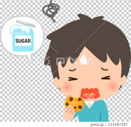 A man eats a cookie that's too sweet A man eats a cookie that's too sweet 115497397