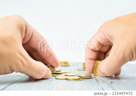 business and finance investment and saving activity with gold coin arrange on white isolated with finger acting background business and finance investment and saving activity with gold coin arrange on white isolated with finger acting background 115497472