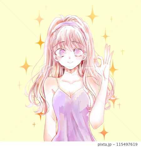 OKサインする女性　胸　美容　キャミソール 115497619