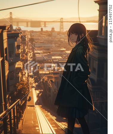 夕暮れのサンフランシスコを観光する日本人女性 夕暮れのサンフランシスコを観光する日本人女性 115497702