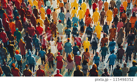 Hands clasped tightly, individuals of every color stand as one, embodying the spirit of inclusiveness 115498352