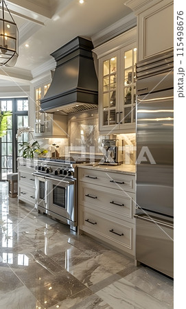 Illustration of a modern kitchen in bright tones. Looks comfortable. For homeowners to use as an example for interior designers to design. Or let architects use it as inspiration for kitchen design. Illustration of a modern kitchen in bright tones. Looks comfortable. For homeowners to use as an example for interior designers to design. Or let architects use it as inspiration for kitchen design. 115498676